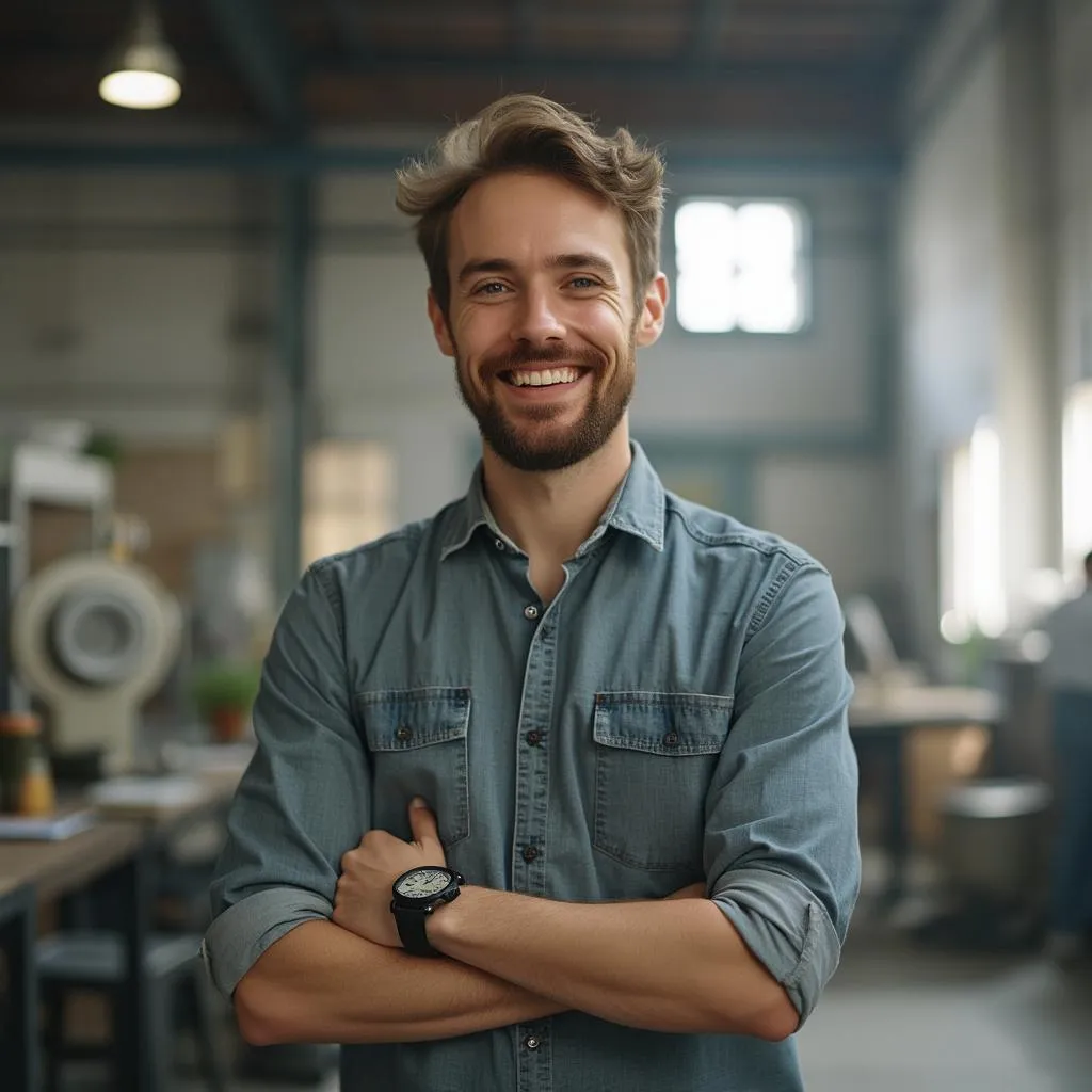 Cliente satisfecho mostrando un producto de calidad mejorada